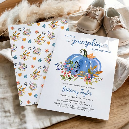 Whimsical Blue Pumpkin Baby Shower 招待状