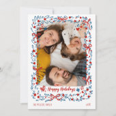 Whimsical blue red Christmas Photo Card wreath シーズンカード (正面)