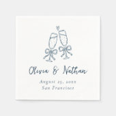 Whimsical Blue Retro Handdrawn Bow Wedding スタンダードカクテルナプキン (正面)
