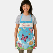 Whimsical Blue Sky Butterflies and Floral Garden エプロン (インサイチュ)