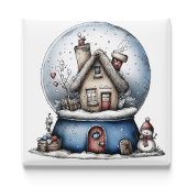 Whimsical Blue Snow Globe Christmas Magnet マグネット