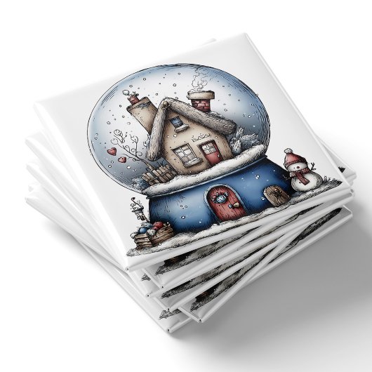 Whimsical Blue Snow Globe Christmas Magnet マグネット
