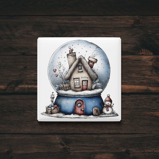 Whimsical Blue Snow Globe Christmas Magnet マグネット