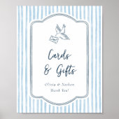 Whimsical Blue Stripes Cards & Gifts Wedding Sign ポスター (正面)