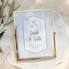 Whimsical Blue Stripes Cards & Gifts Wedding Sign ポスター