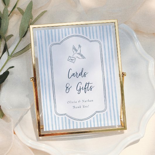 Whimsical Blue Stripes Cards & Gifts Wedding Sign ポスター
