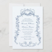 Whimsical Blue Swan Romantic Wedding Invitation 招待状 (正面)