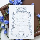 Whimsical Blue Swan Romantic Wedding Invitation 招待状