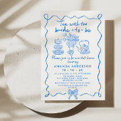 Whimsical Blue Tea Hand Drawn Bridal Shower  招待状