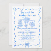 Whimsical Blue Tea Hand Drawn Bridal Shower  招待状 (正面)