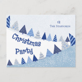 Whimsical Blue Trees Invitation Holiday Postcard シーズンポストカード