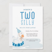 Whimsical Blue Two Silly Goose 2nd Birthday 招待状 (正面)