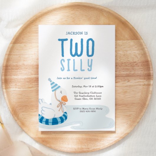 Whimsical Blue Two Silly Goose 2nd Birthday 招待状