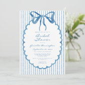 Whimsical Blue Watercolor Bow Stripe Bridal Shower 招待状 (スタンド正面)
