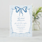 Whimsical Blue Watercolor Bow Stripe Bridal Shower 招待状 (スタンド正面)