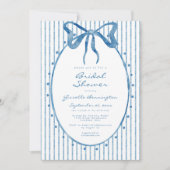 Whimsical Blue Watercolor Bow Stripe Bridal Shower 招待状 (正面)