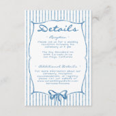 Whimsical Blue Watercolor Bow Stripe Wedding エンクロージャーカード (正面)