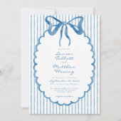 Whimsical Blue Watercolor Bow Stripe Wedding 招待状 (正面)