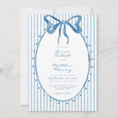 Whimsical Blue Watercolor Bow Stripe Wedding 招待状 (正面)