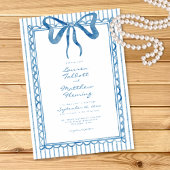 Whimsical Blue Watercolor Bow Stripe Wedding 招待状