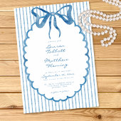 Whimsical Blue Watercolor Bow Stripe Wedding 招待状