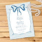 Whimsical Blue Watercolor Bow Stripe Wedding 招待状