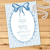 Whimsical Blue Watercolor Bow Stripe Wedding 招待状