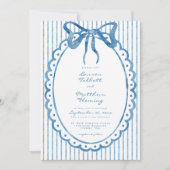 Whimsical Blue Watercolor Bow Stripe Wedding 招待状 (正面)