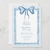 Whimsical Blue Watercolor Bow Stripe Wedding 招待状 (正面)