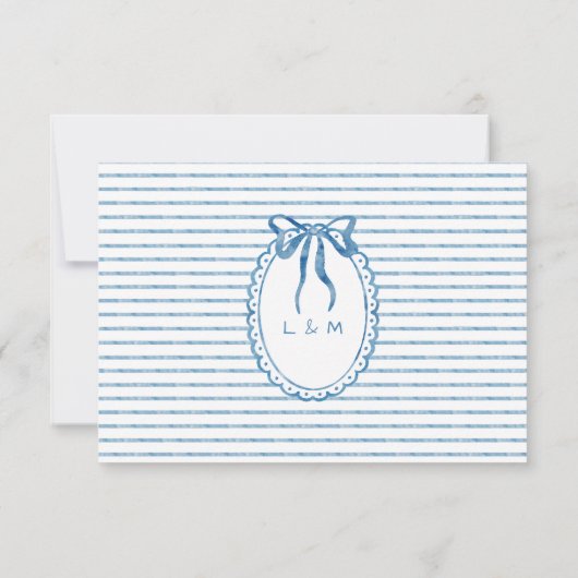 Whimsical Blue Watercolor Stripe Wedding 出欠カード (裏面)