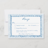 Whimsical Blue Watercolor Stripe Wedding QR 出欠カード (正面)