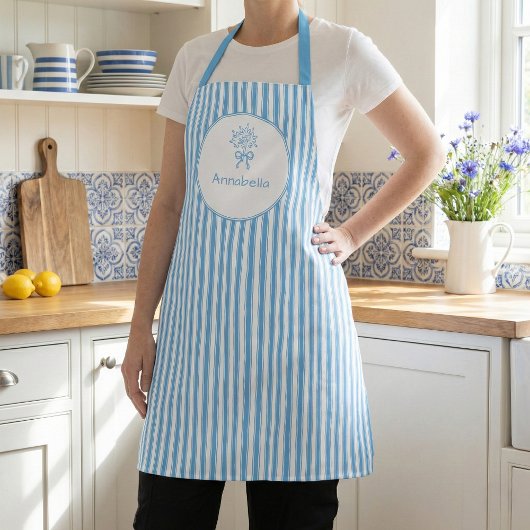 Whimsical Blue White Stripe Preppy エプロン