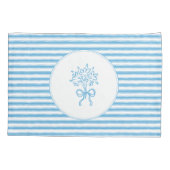 Whimsical Blue White Stripe Preppy Floral 枕カバー (裏面-左)