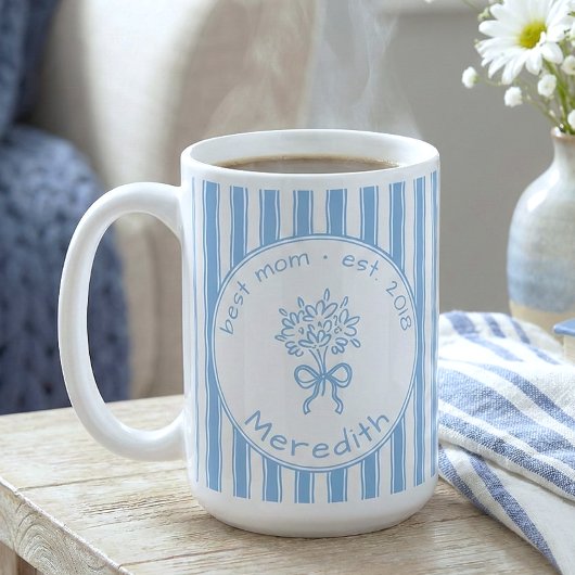 Whimsical Blue White Stripe Preppy Mom Established コーヒーマグカップ