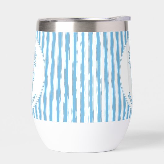 Whimsical Blue White Stripe Preppy Monogram (左面)