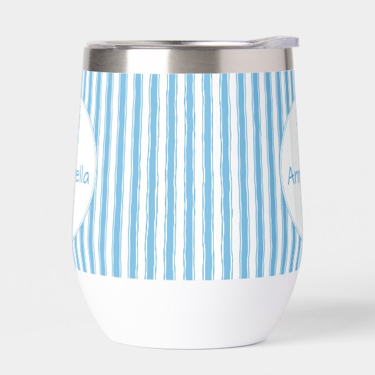 Whimsical Blue White Stripe Preppy Monogram (左面)