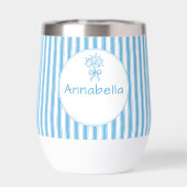 Whimsical Blue White Stripe Preppy Monogram (背面)