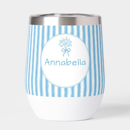 Whimsical Blue White Stripe Preppy Monogram (背面)