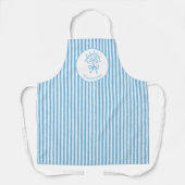 Whimsical Blue White Stripe Preppy Monogram エプロン (正面)