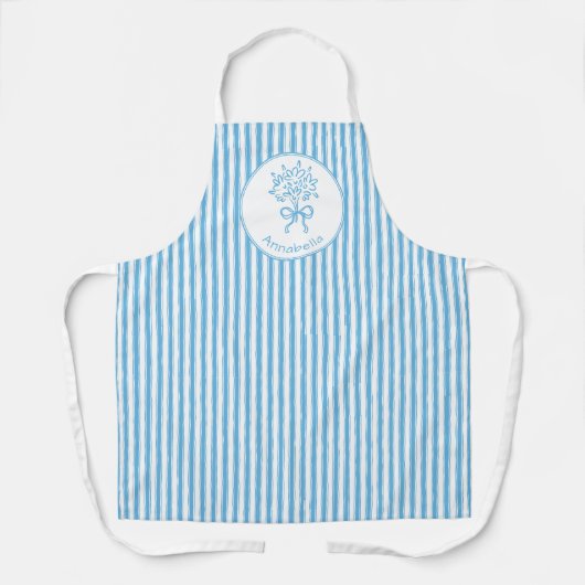 Whimsical Blue White Stripe Preppy Monogram エプロン (正面)