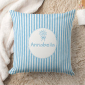 Whimsical Blue White Stripe Preppy Monogram クッション (ブランケット)