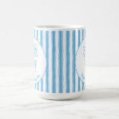 Whimsical Blue White Stripe Preppy Monogram コーヒーマグカップ (中央)