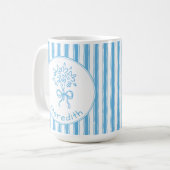 Whimsical Blue White Stripe Preppy Monogram コーヒーマグカップ (正面左)