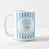 Whimsical Blue White Stripe Preppy Monogram コーヒーマグカップ (左)