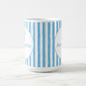 Whimsical Blue White Stripe Preppy Monogram コーヒーマグカップ (中央)