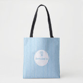 Whimsical Blue White Stripe Preppy Monogram トートバッグ (正面)