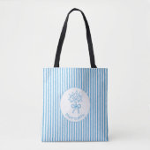 Whimsical Blue White Stripe Preppy Monogram トートバッグ (正面)