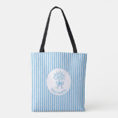 Whimsical Blue White Stripe Preppy Monogram トートバッグ (裏面)