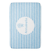 Whimsical Blue White Stripe Preppy Monogram バスマット (正面縦)