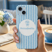 Whimsical Blue White Stripe Preppy Monogram iPhone 15ケース